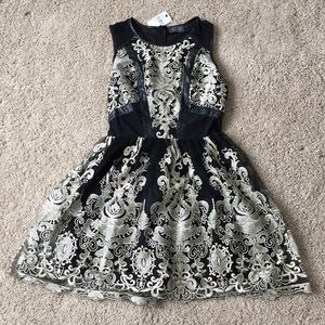 NWT Brocade Dress with Sheer Accents
